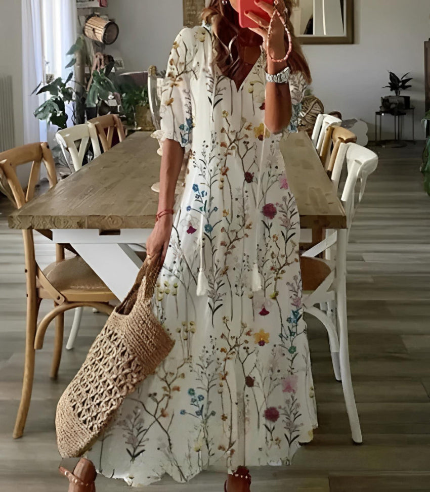 ANNY | BOHO VINTAGE V-NECK SUMMER DRESS