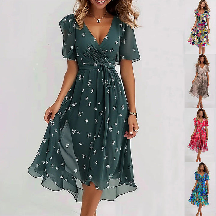 EVIA | STYLISH FLORAL DRESS WITH SHORT SLEEVES