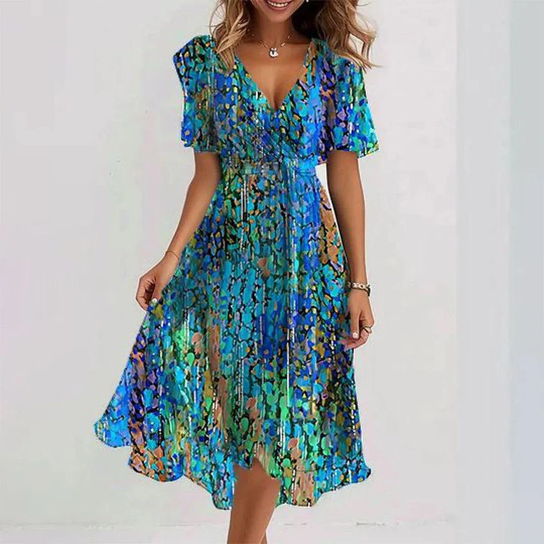 EVIA | STYLISH FLORAL DRESS WITH SHORT SLEEVES