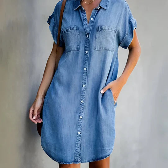 POLLY | LIGHTWEIGHT DENIM STYLE DRESS WITH BELLY COVERAGE