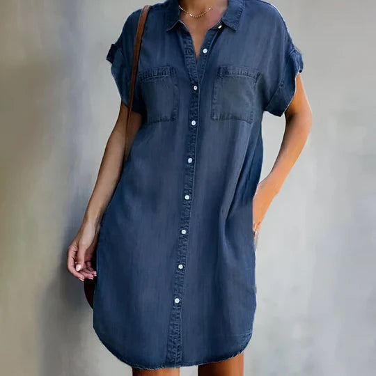 POLLY | LIGHTWEIGHT DENIM STYLE DRESS WITH BELLY COVERAGE