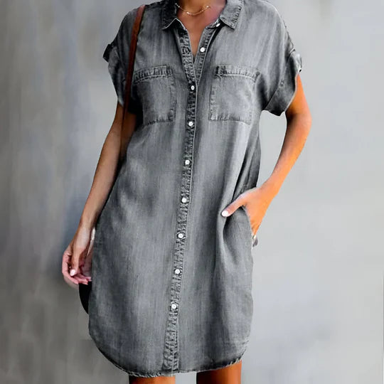 POLLY | LIGHTWEIGHT DENIM STYLE DRESS WITH BELLY COVERAGE
