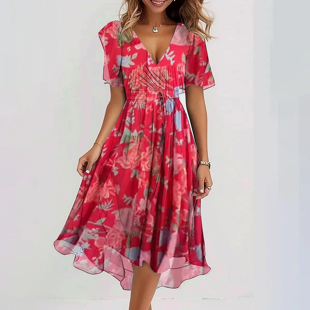 EVIA | STYLISH FLORAL DRESS WITH SHORT SLEEVES