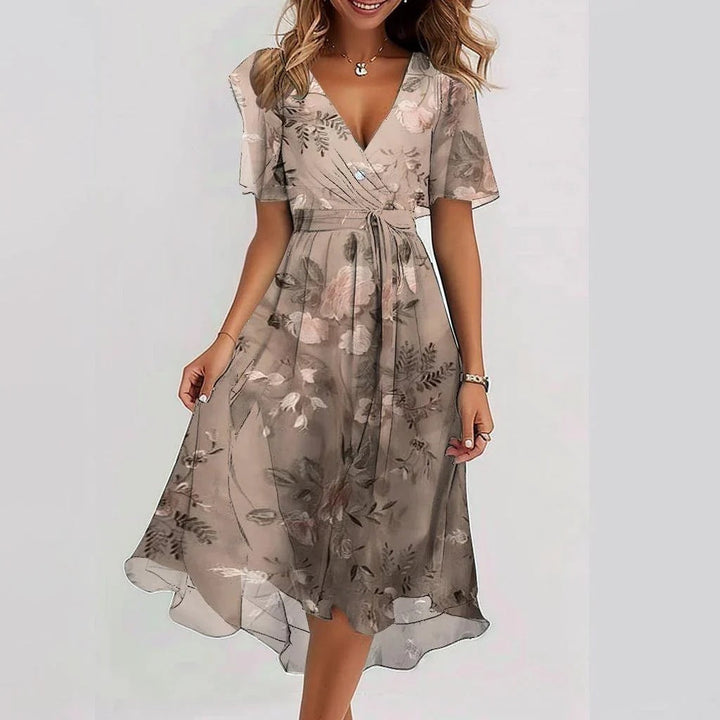 EVIA | STYLISH FLORAL DRESS WITH SHORT SLEEVES